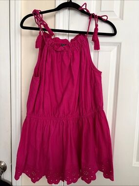 VENUS Fuchsia Tie-Shoulder Eyelet Hem Top